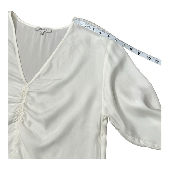 Madewell Brushed Ruched Front Ivory V-neck Long Sleeve Blouse Women’s Size 8 - Picture 9 of 14